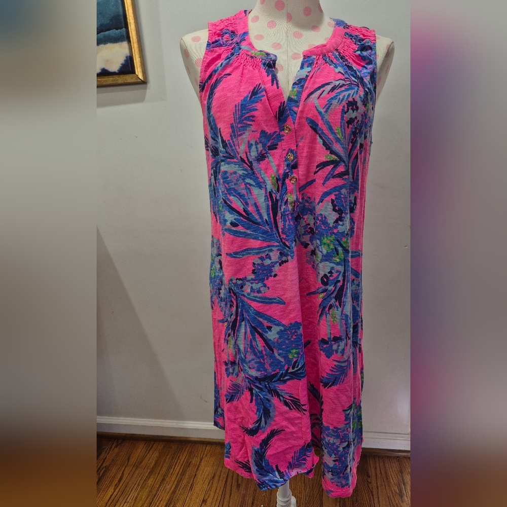 Lilly Pulitzer Essie Mini Dress featuring a hot pink and blue SIZE M